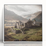 Framed acrylic wall art depicting a serene countryside landscape with rolling hills and a clear sky, presented in a sleek white frame for a modern decor touch.