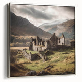 Framed canvas wall art depicting a serene countryside landscape in soft hues, featuring a silver frame that enhances the artwork's elegance, ideal for home decor.