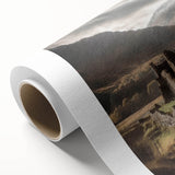 Serene landscape wall art on rolled canvas showcasing a vibrant countryside scene with lush greenery and a clear blue sky, perfect for home decor.