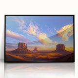 Framed acrylic artwork depicting a vibrant desert landscape with rich colors and detailed textures, set against a sleek black frame, ideal for modern decor.