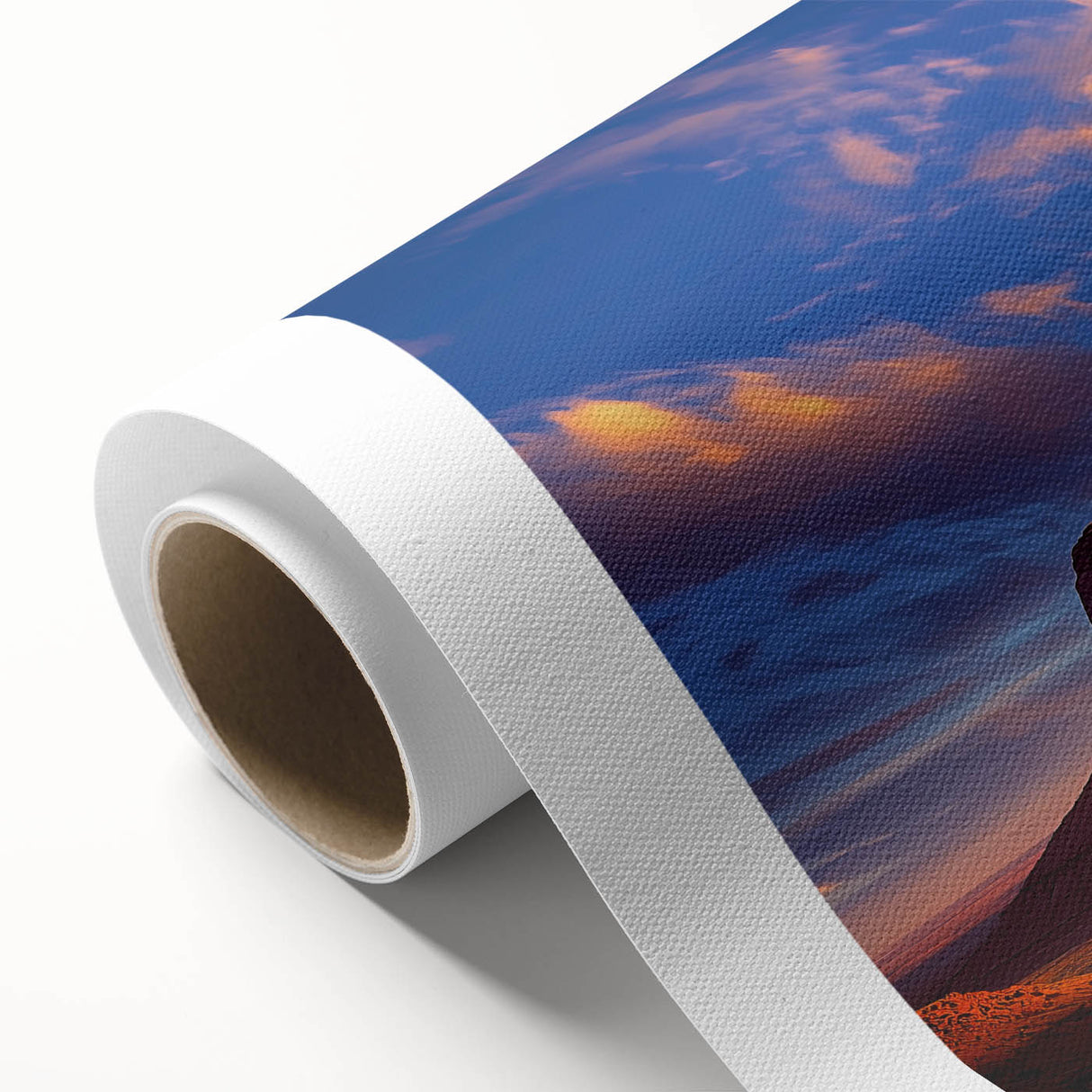 Desert landscape rolled canvas artwork showcasing vibrant colors and intricate details, beautifully packaged in a durable cardboard tube for safe shipping. Perfect for home decor enthusiasts seeking unique art pieces.