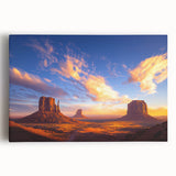 Stretched canvas artwork showcasing a vibrant desert landscape with warm hues of orange and yellow, perfect for enhancing home decor and creating a tranquil atmosphere.