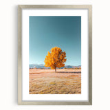 Framed landscape artwork featuring vibrant fields under a bright sky, with a sleek silver mat and frame, perfect for enhancing home decor or office spaces.
