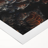 Art Deco poster featuring geometric shapes in muted gold and black, printed on rolled canvas, suitable for dining room walls.