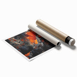 Extra large rolled print of close-up floral elements in natural hues.