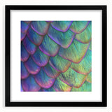Extra large abstract art print featuring vibrant, textured colors of nature and animals on a black framed canvas.