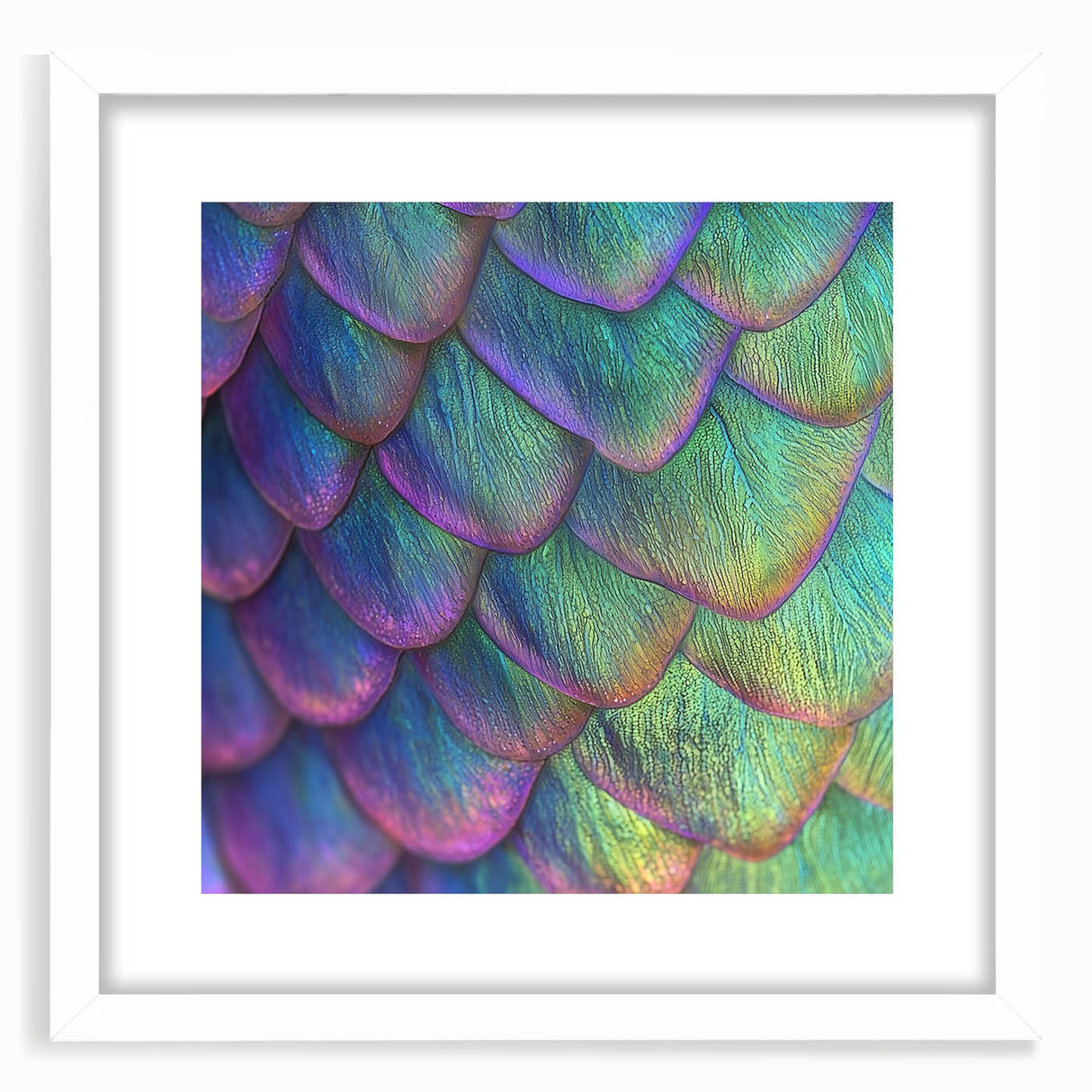 Abstract art print featuring close-up animal motifs in neutral tones, framed with a white mat.