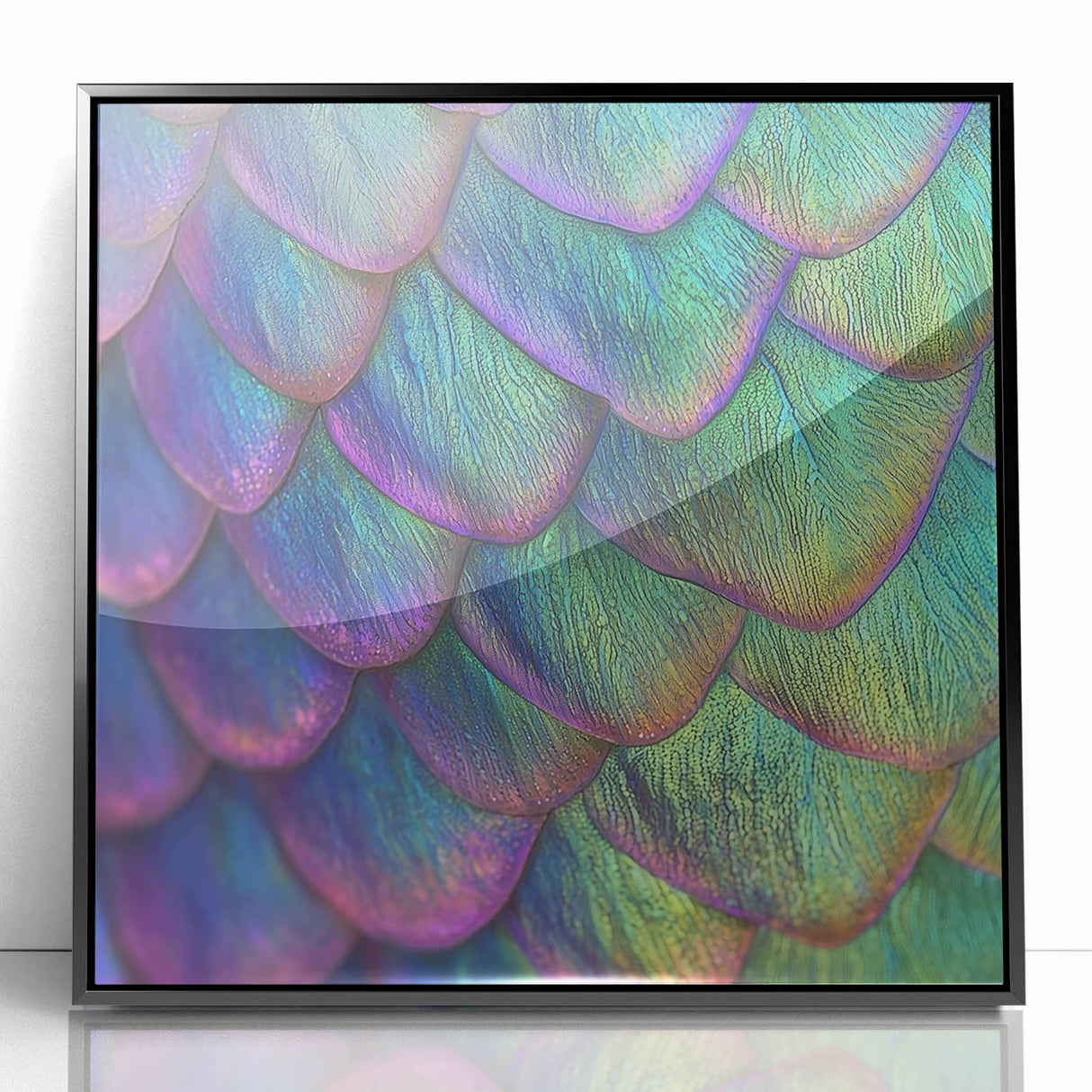 Large abstract wall art featuring a close-up of an animal in black and white tones, framed in acrylic.