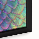 Close-up of a black textured canvas featuring a colorful, abstract animal design, ideal for living room decor.