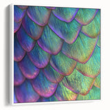 Vintage poster art of a colorful bird on a black background, framed canvas, ideal for living room decor.