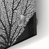 Large abstract floral print in vibrant colors on acrylic glass, suited for dining room art in a mid-century modernist style.