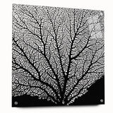 Close-up of a large abstract floral design in vibrant colors on acrylic glass, suitable for bedroom or dining room decor.