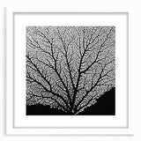 Abstract art print of vibrant floral patterns in a white frame, ideal for dining room decor.