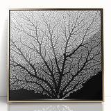 Large art print of close-ups of florals in gold frame, in mid-century modernist style, suited for modern nursery decor.