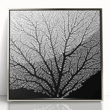 Mid-century modernist floral art on acrylic, featuring silver frame with vibrant green and pink tones.