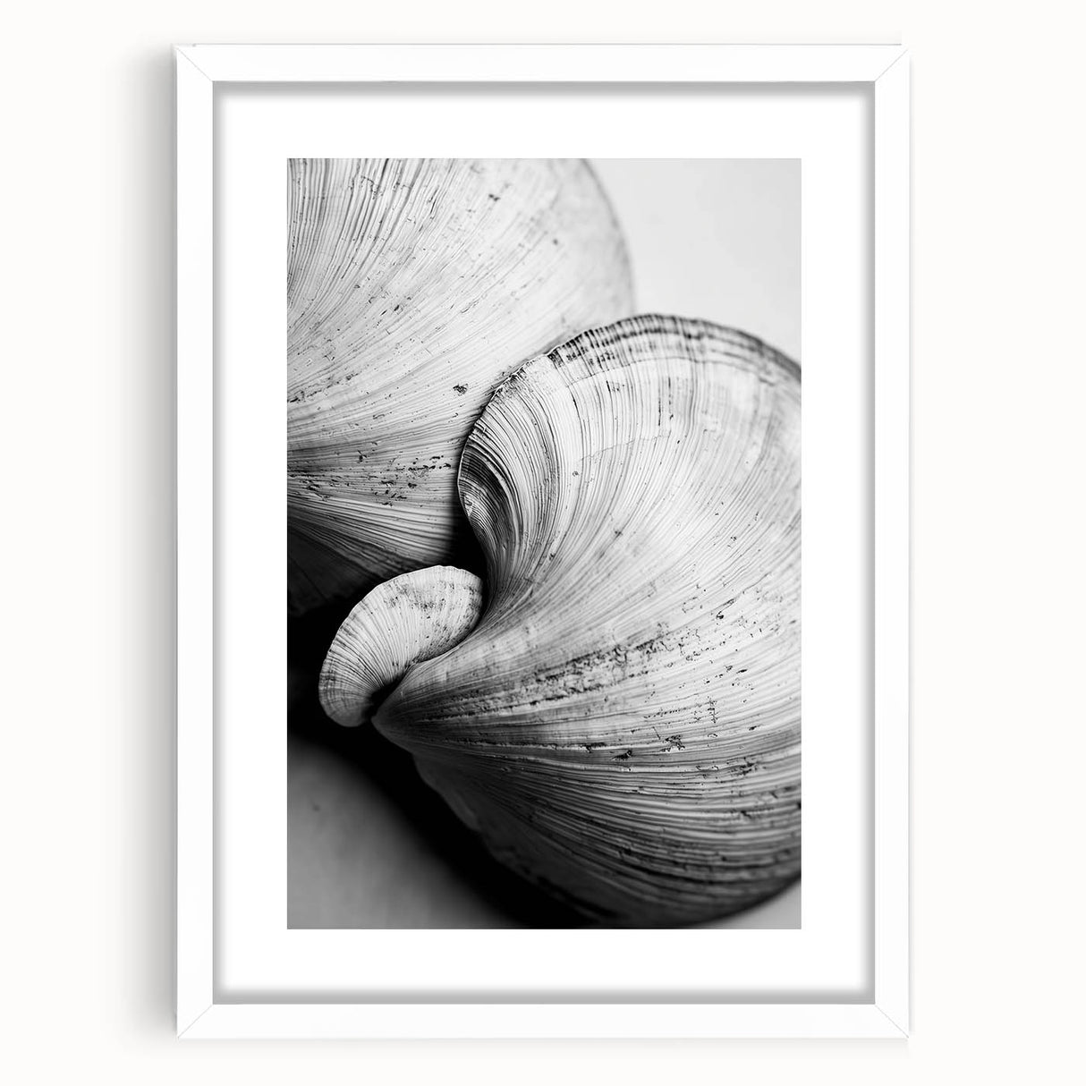 Abstract art print featuring close-up nature elements in a white frame, using a palette of green and brown.