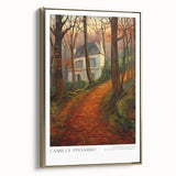 Framed canvas of a vintage-style landscape painting in muted earth tones, ideal for bedroom wall art.