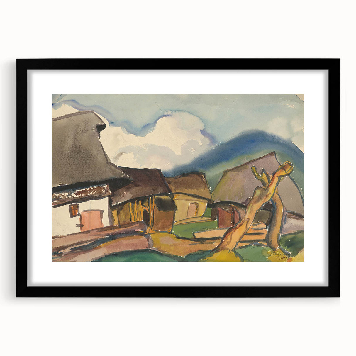 Rustic Realism Village Scene | Village Landscape by Zolo Palugyay Print