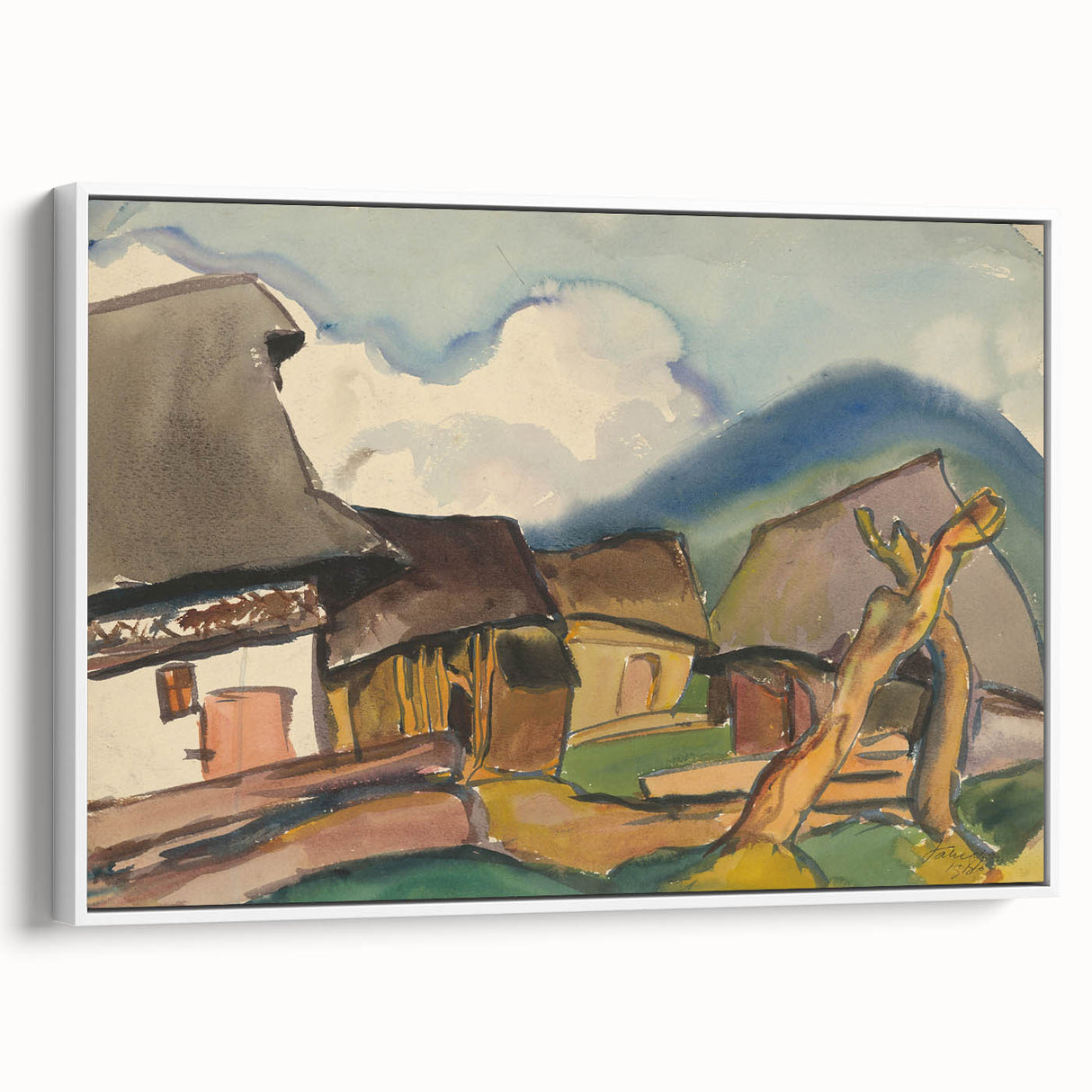 Rustic Realism Village Scene | Village Landscape by Zolo Palugyay Print