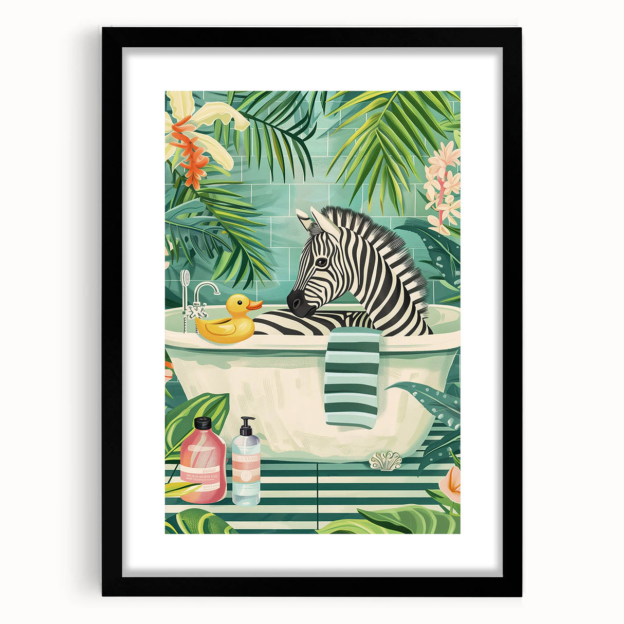 Tropical Zebra Bathroom Wall Art - Vibrant and Playful Bathroom Decor