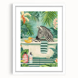 Tropical Zebra Bathroom Wall Art - Vibrant and Playful Bathroom Decor