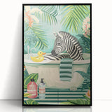 Tropical Zebra Bathroom Wall Art - Vibrant and Playful Bathroom Decor