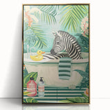 Tropical Zebra Bathroom Wall Art - Vibrant and Playful Bathroom Decor