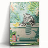 Tropical Zebra Bathroom Wall Art - Vibrant and Playful Bathroom Decor