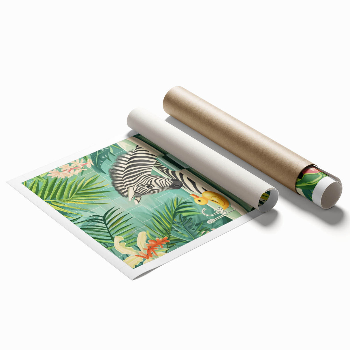Tropical Zebra Bathroom Wall Art - Vibrant and Playful Bathroom Decor