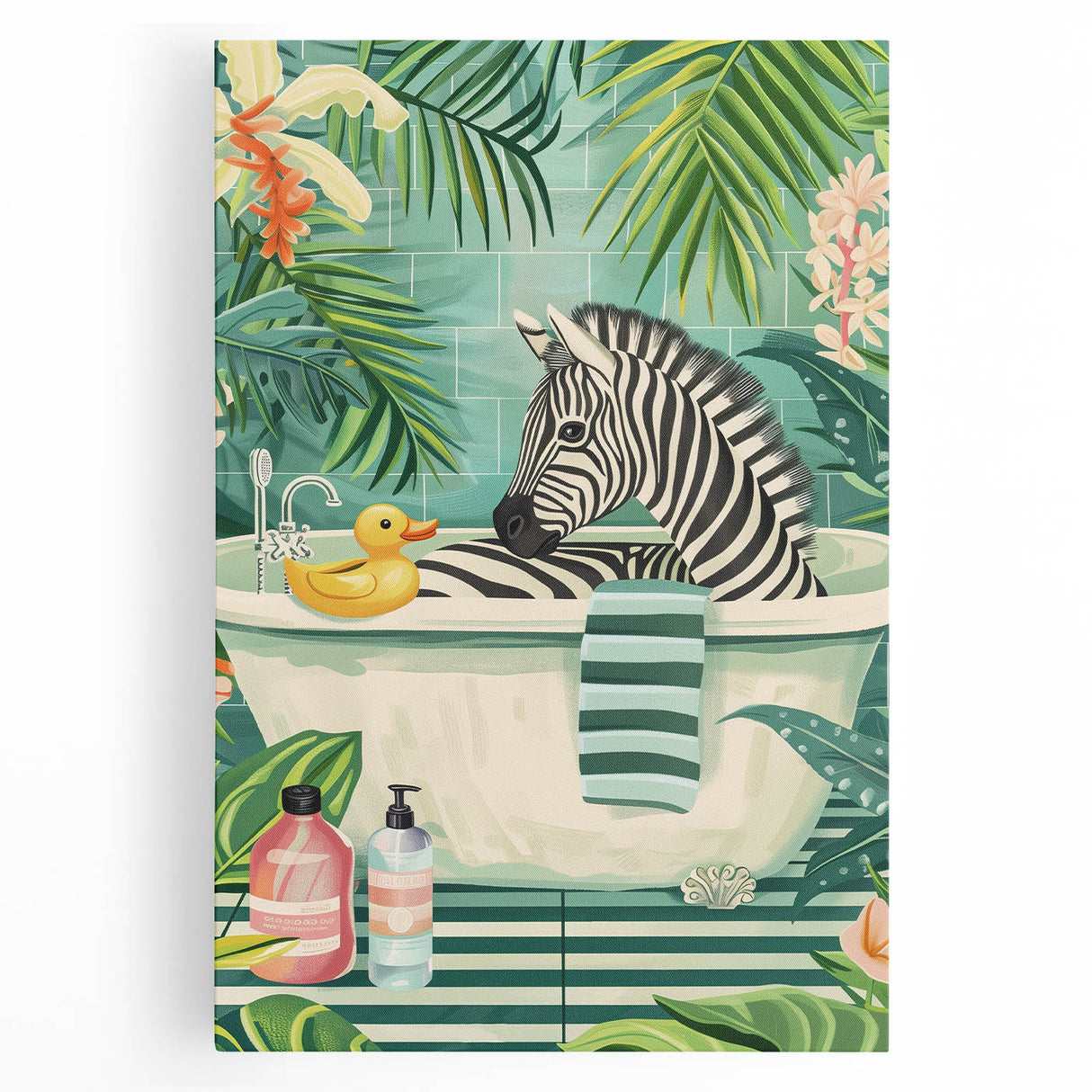 Tropical Zebra Bathroom Wall Art - Vibrant and Playful Bathroom Decor