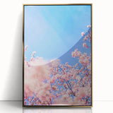 Mid-century modernist spring-themed acrylic print in gold frame, ideal for nursery wall art.