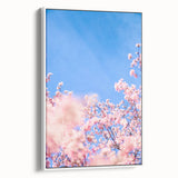 Vintage poster art of spring season on extra large framed canvas, featuring colorful art on a black background.