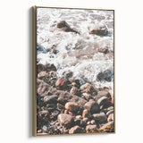 Framed canvas wall art depicting a vintage-style landscape with lush greenery and a golden summer hue.