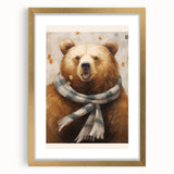 Extra large abstract art print in textured gold, featuring winter-themed design on framed canvas.
