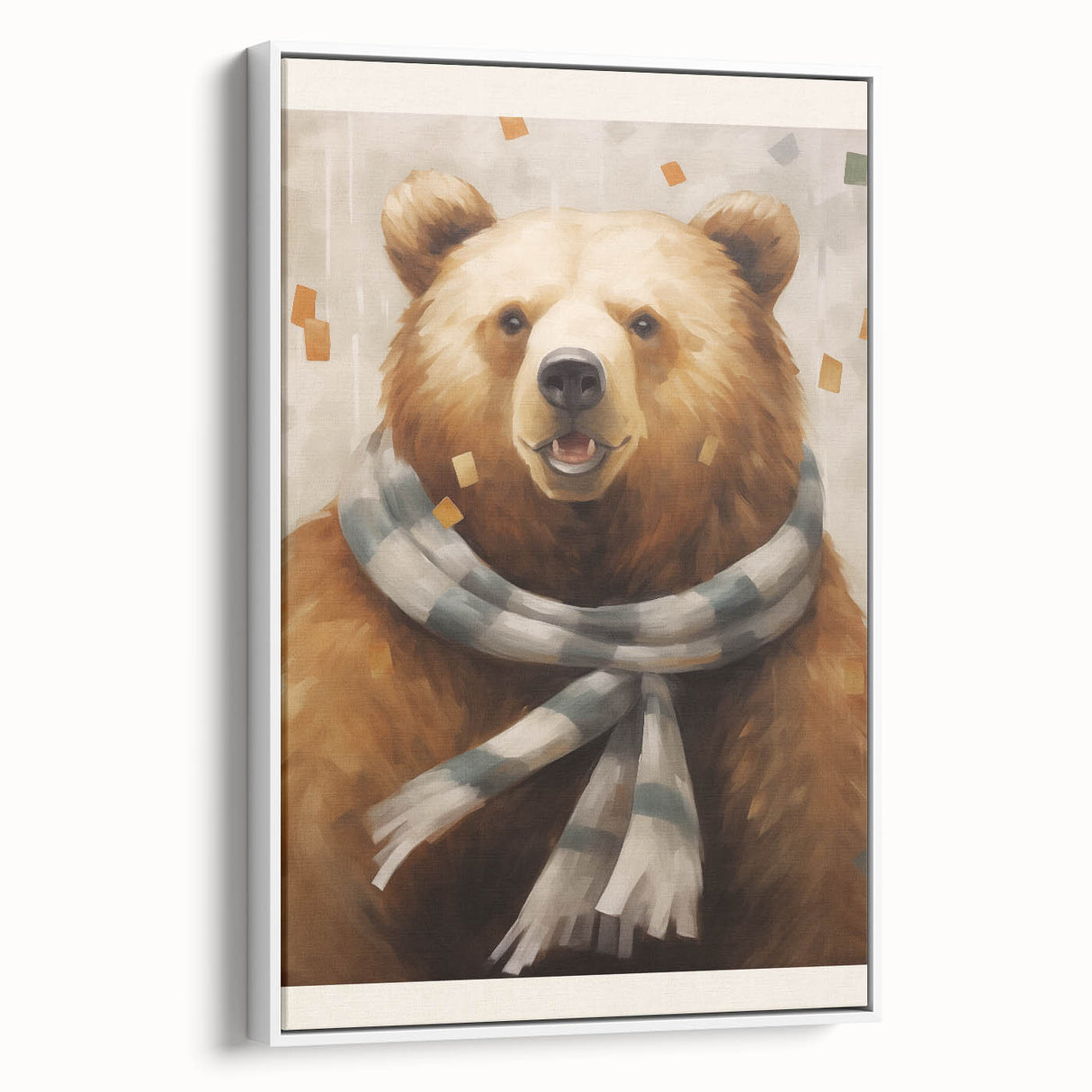 Vintage poster art of winter season on extra large framed canvas, featuring a monochrome palette with colorful accents.