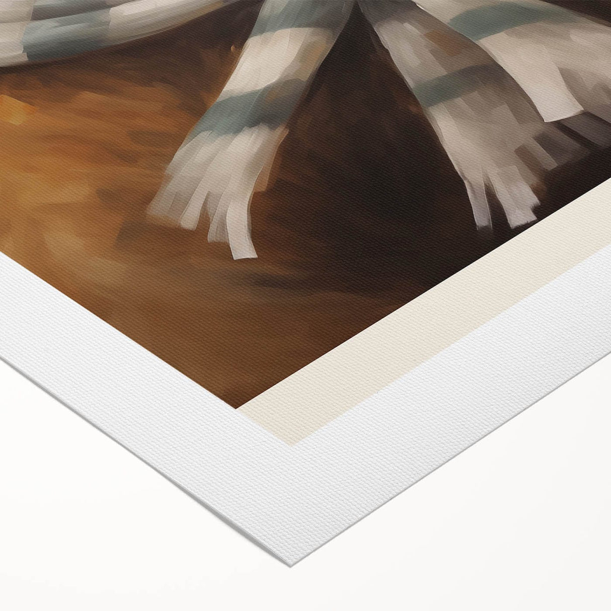 Art deco poster of a snowy winter scene in muted blue and white tones, printed on rolled canvas.
