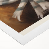 Art deco poster of a snowy winter scene in muted blue and white tones, printed on rolled canvas.