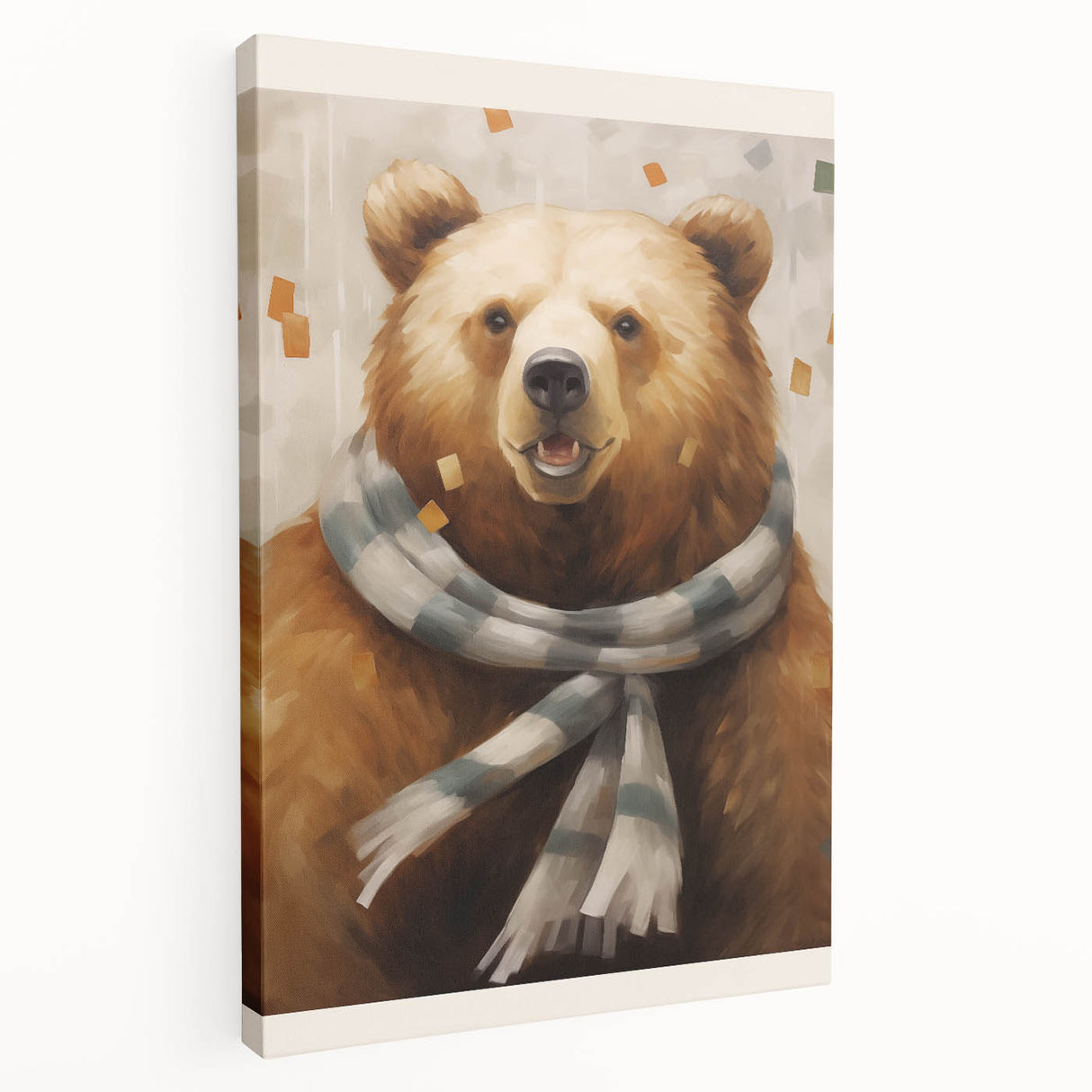 Winter-themed stretched canvas featuring muted blue and white tones, ideal for kitchen wall art.