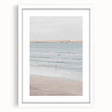 Abstract art print featuring swirling blue and white patterns on a framed canvas, ideal for dining room or bedroom decor.