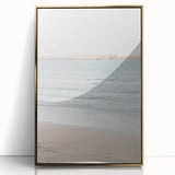 Large art print of a mid-century modernist abstract design in gold and white tones on acrylic.