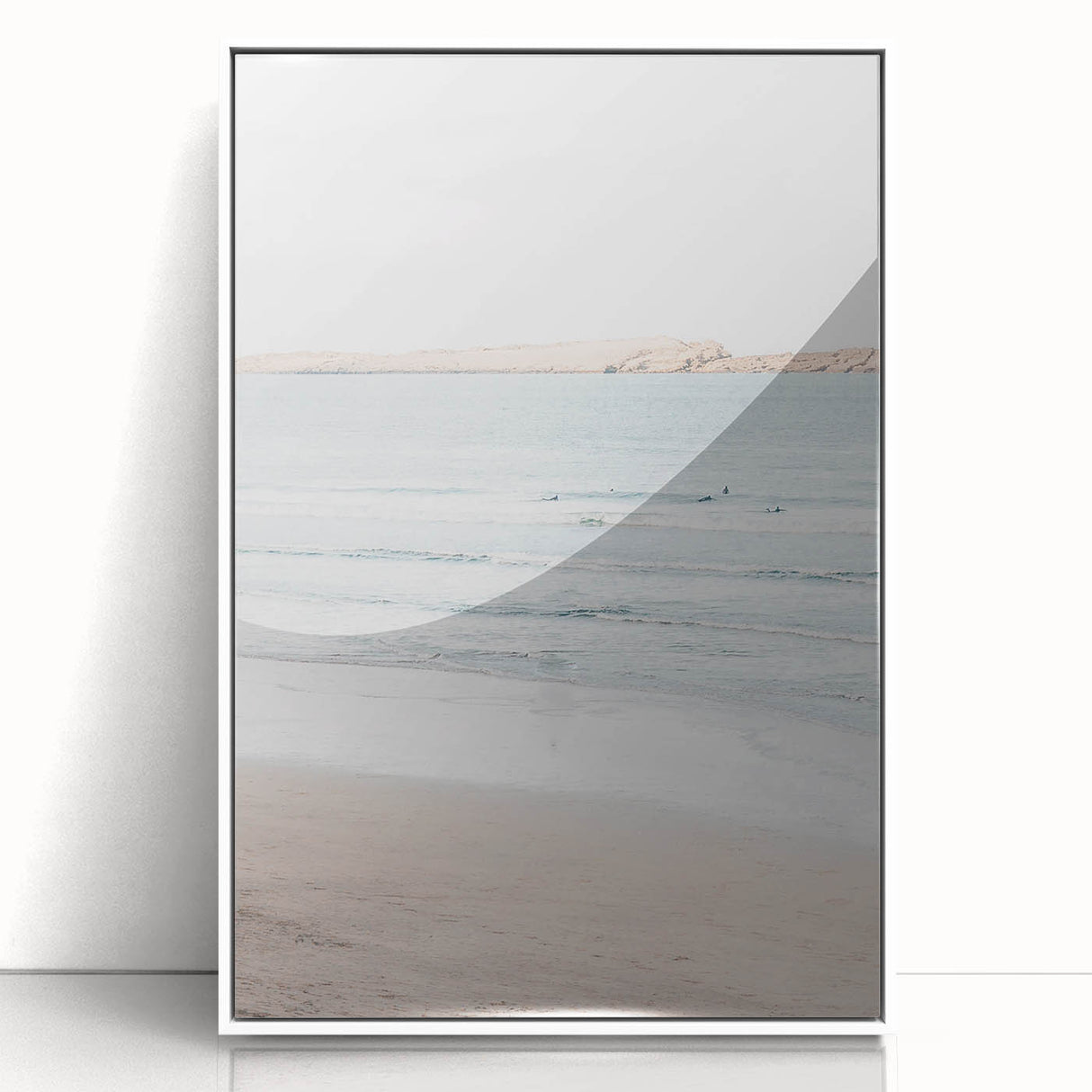 Art deco poster featuring geometric shapes in soft pink and white tones on acrylic, ideal for nursery wall decor.