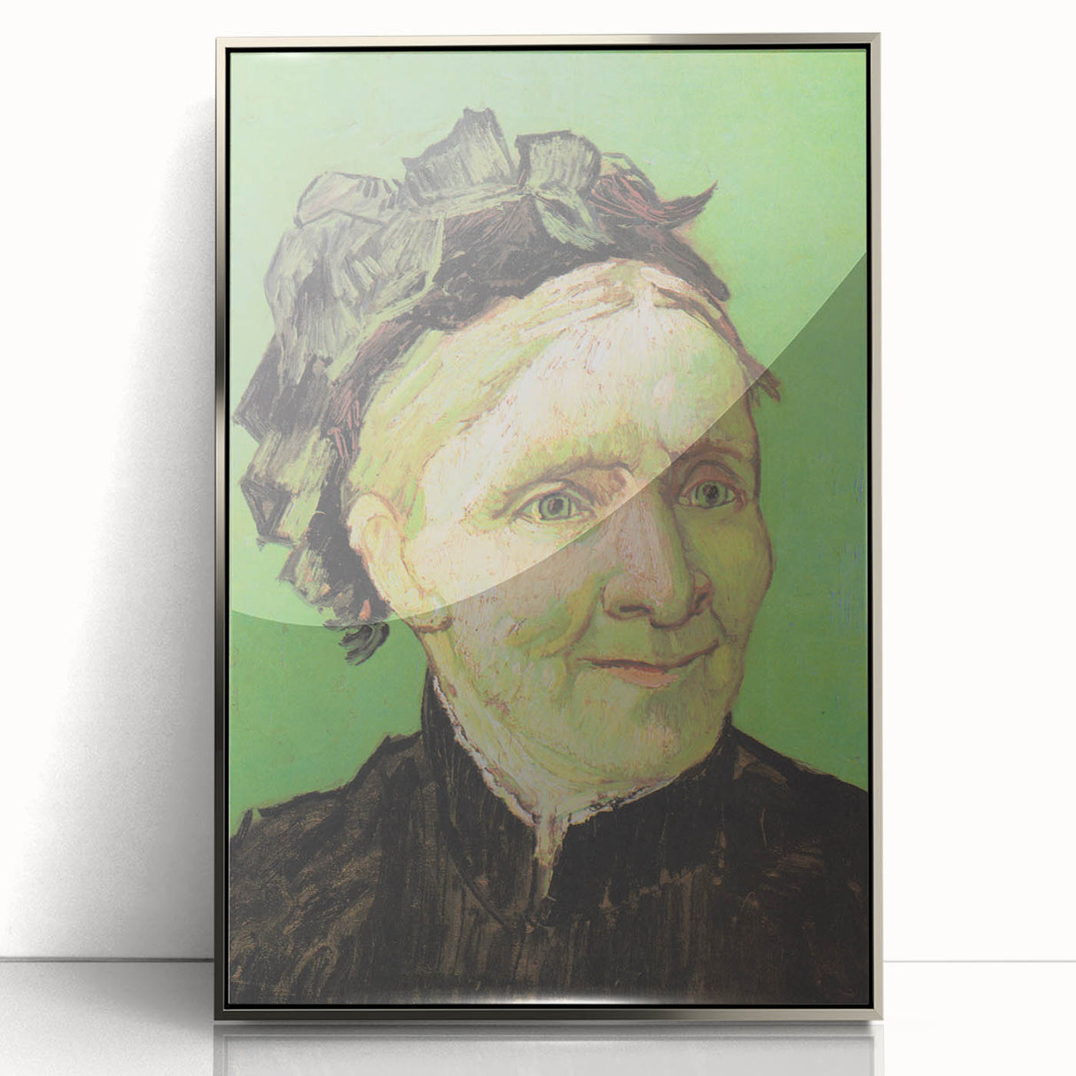 Large art print of a Van Gogh-inspired acrylic painting in a silver frame, featuring mid-century modernist style.