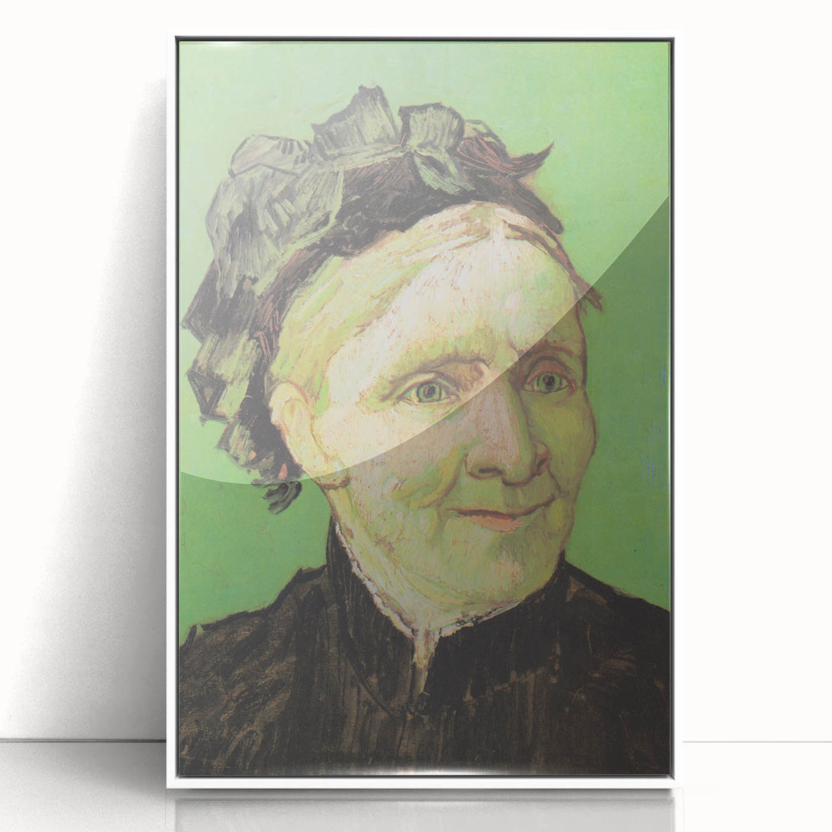 Mid-century modernist art depicting a Van Gogh-inspired scene on a white acrylic framed print, suitable for nursery wall art.