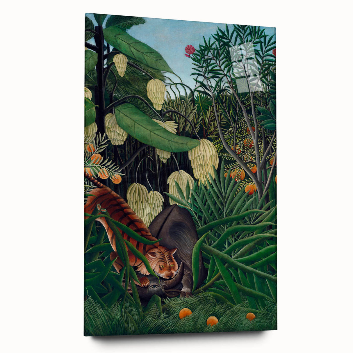 Modern Wall Art: Abstract Jungle Scene with Tiger and Buffalo Fight
