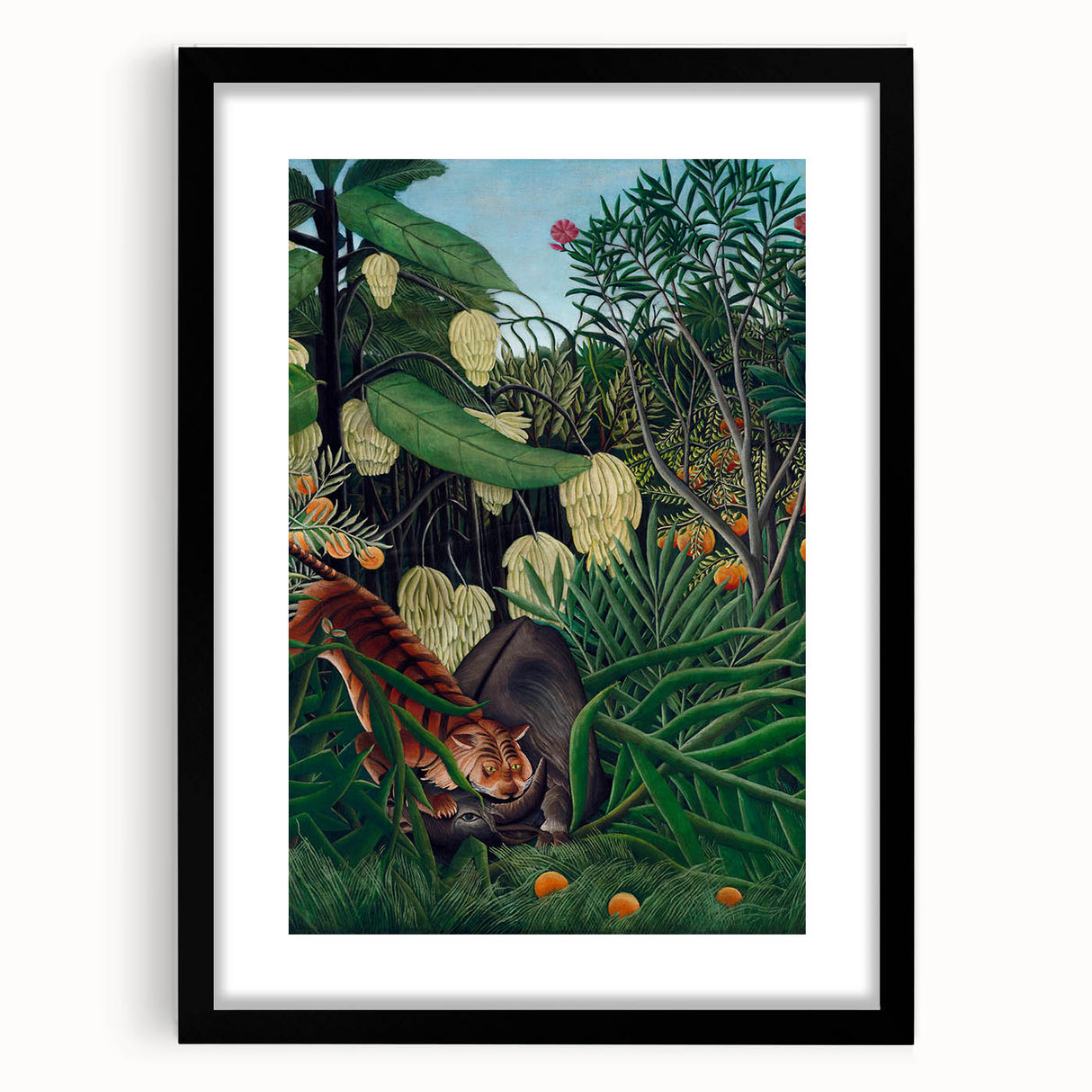 Modern Wall Art: Abstract Jungle Scene with Tiger and Buffalo Fight