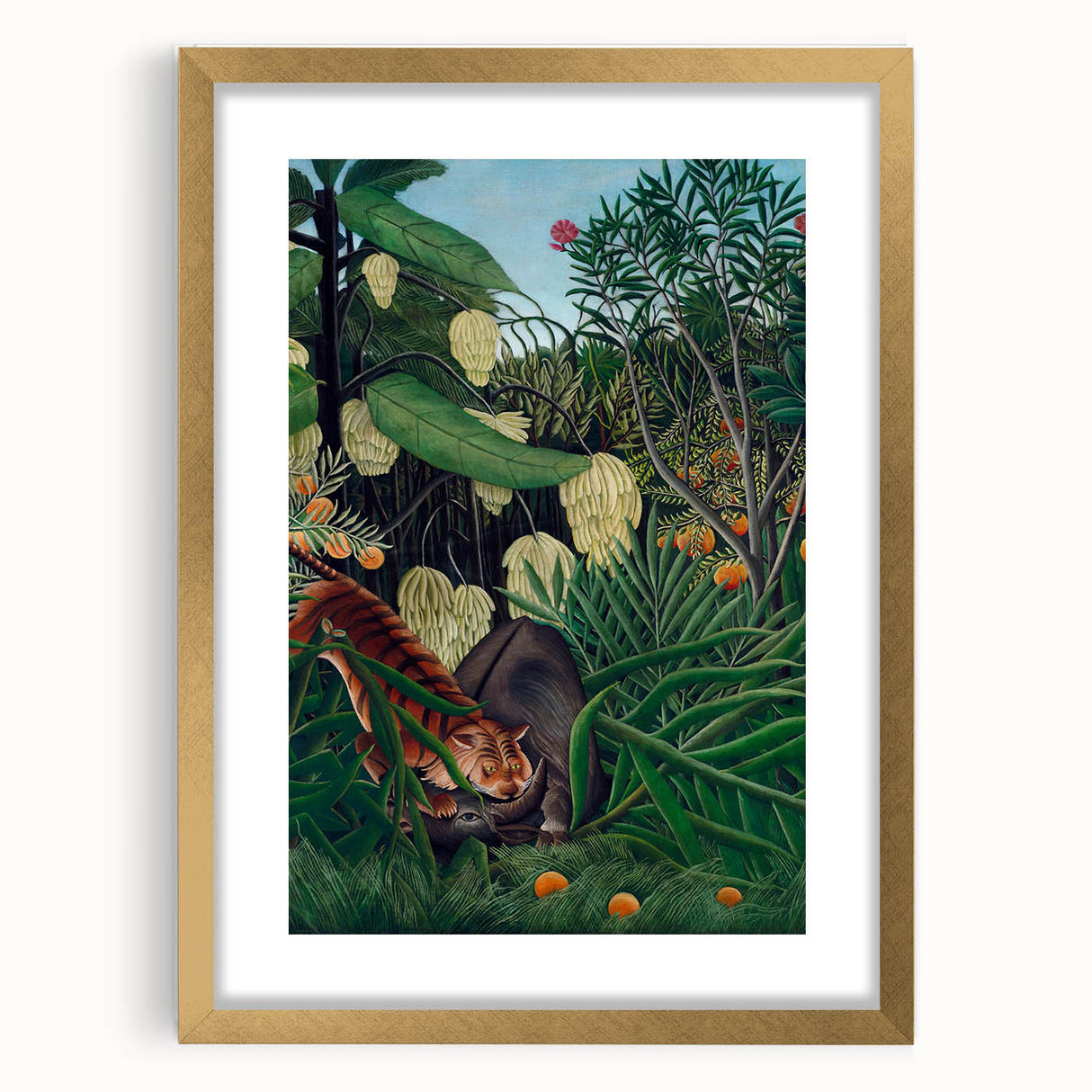 Modern Wall Art: Abstract Jungle Scene with Tiger and Buffalo Fight