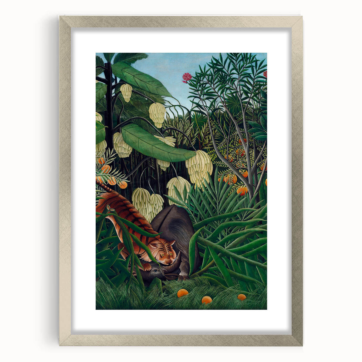 Modern Wall Art: Abstract Jungle Scene with Tiger and Buffalo Fight