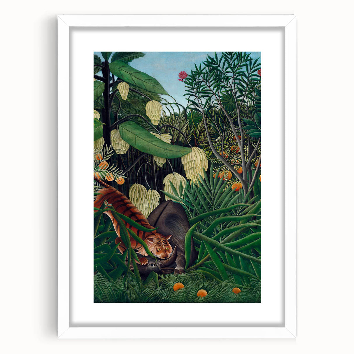 Modern Wall Art: Abstract Jungle Scene with Tiger and Buffalo Fight