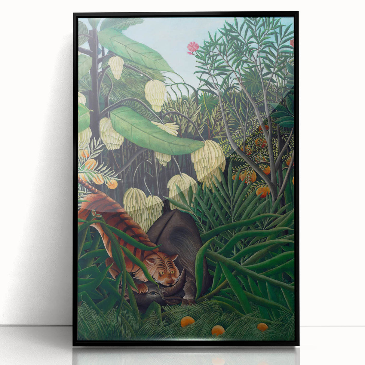 Modern Wall Art: Abstract Jungle Scene with Tiger and Buffalo Fight