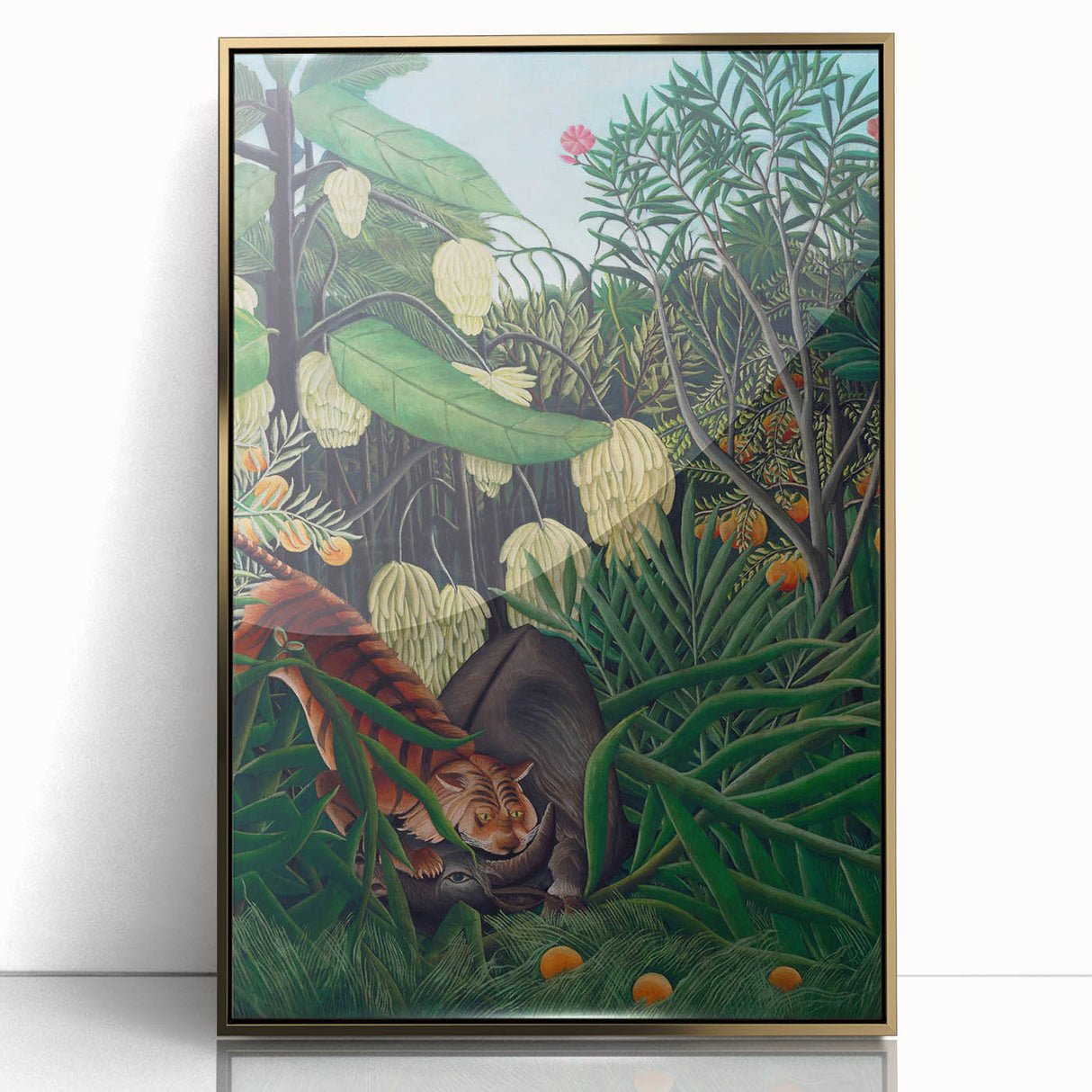 Modern Wall Art: Abstract Jungle Scene with Tiger and Buffalo Fight